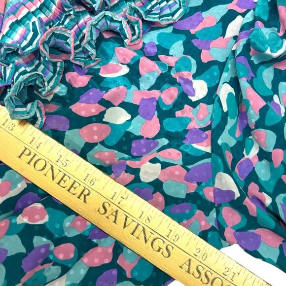 VTG Neiman Marcus Susan Freis Ruffle Collar Pleated Long Sleeve Dress Size Large - Picture 9 of 10